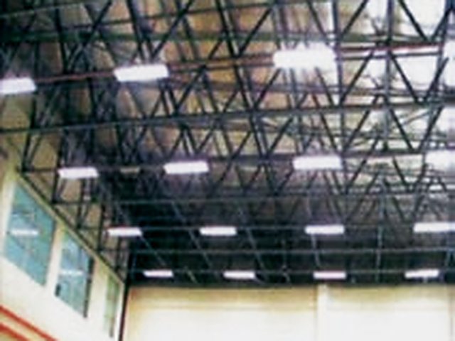 Steel roof structure inside an industrial building